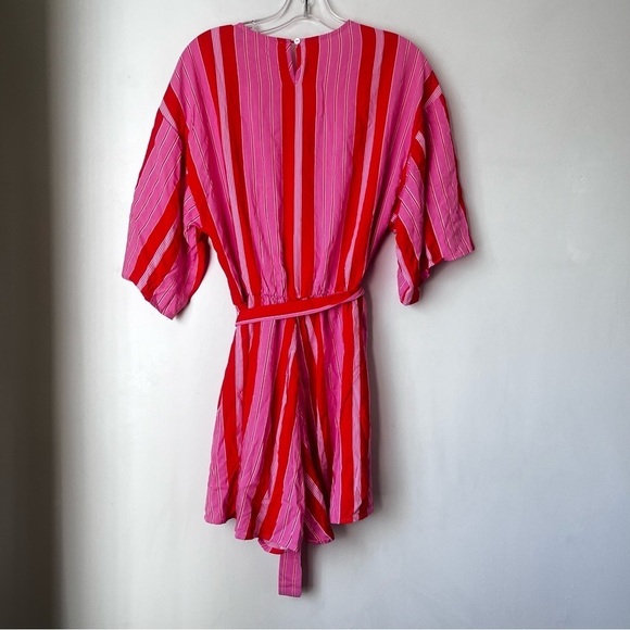 Petal & Pup Deena Red Pink White Stripe Belted Romper M - Picture 5 of 5